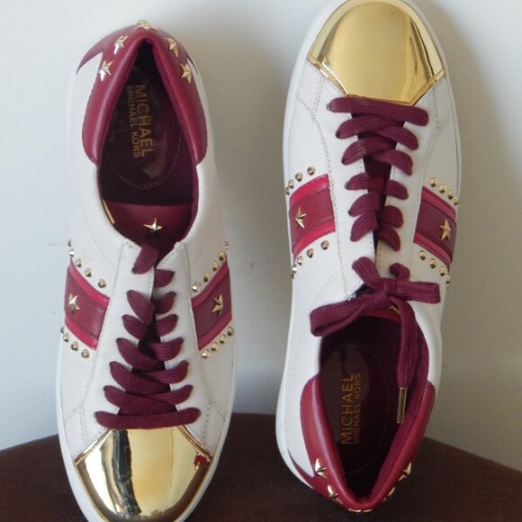 Michael Kors Frankie Stripe Leather Studded Low Top Lace-up Sneaker Shoe 7 M New - Picture 8 of 11